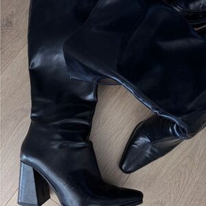 Bershka Black Over-the-Knee Block Heel Boots
